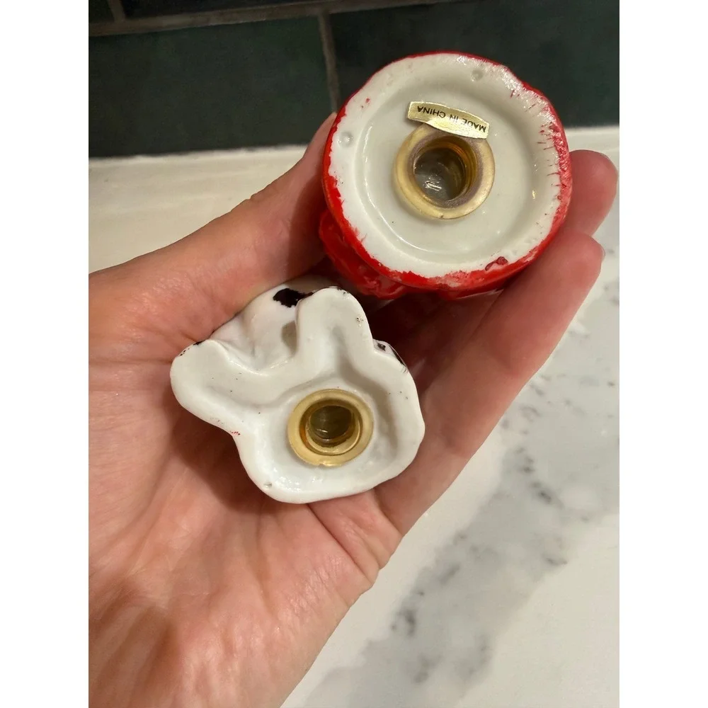 Vintage Dalmatian Dog and Red Fire Hydrant Ceramic Salt and Pepper Shaker Set